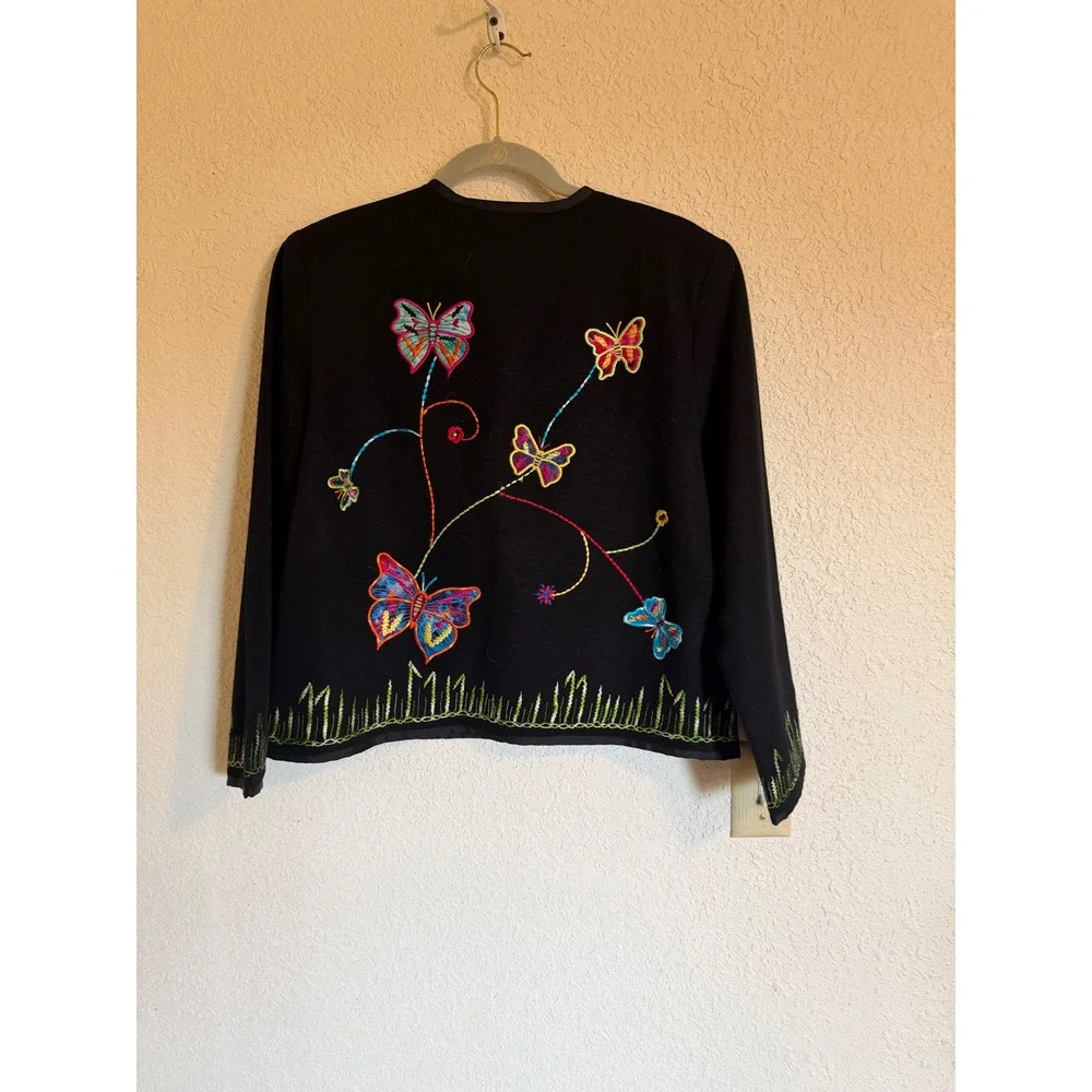 Drapers & Damons Black Embroidered Butterfly Garden Jacket Petite Medium PM